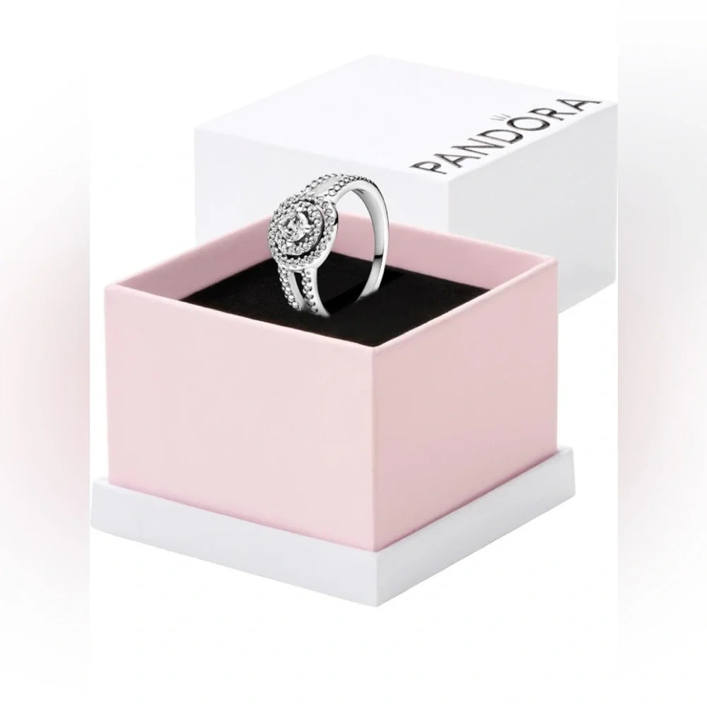 Pandora Sparkling Double Halo Ring - Stackable Ring for Women size 8.5